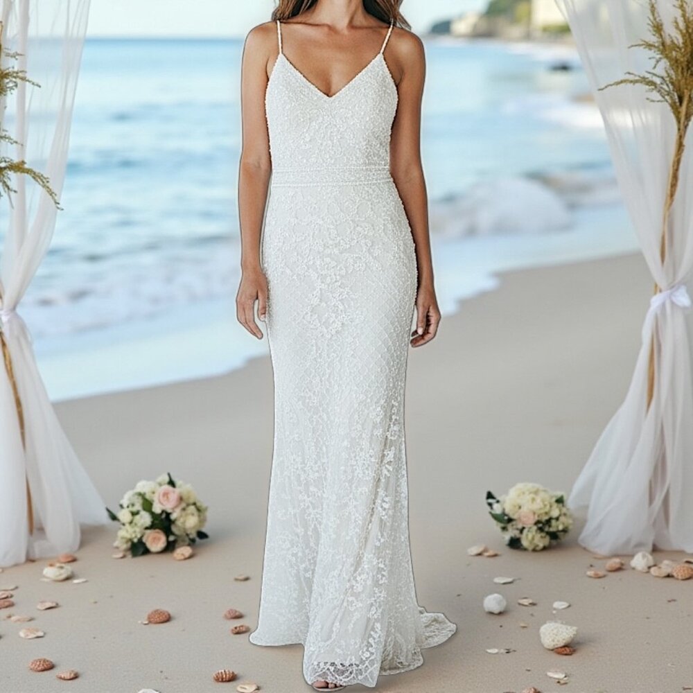 Lulu’s beaded and sequined wedding dress - heavy with beads tags cut out SMALL